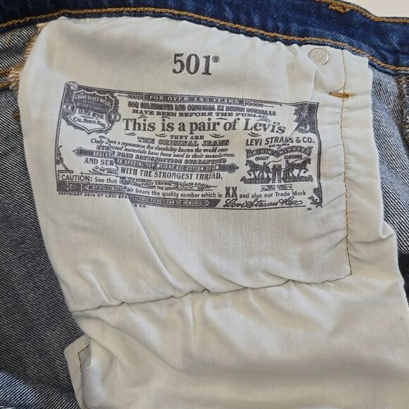 Levi's 501 Cut Off Denim Jean Shorts High Rise Fringed Button Fly Cotton Size 30 - Picture 9 of 10